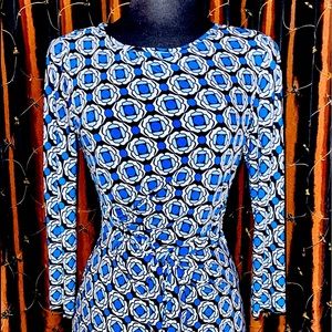 INC International Drs Sz 6 Blue & Blk Print Biz Party Dress /Pre Owned
